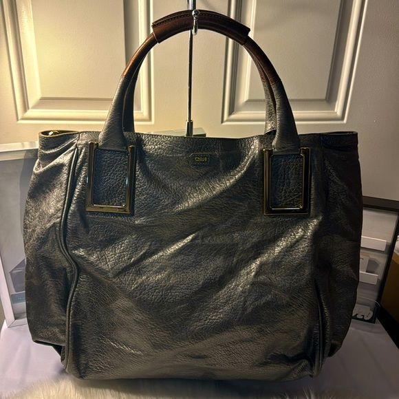 Chloe Pewter (Silver/Gray) Leather Large Ethel Tote GUC - Picture 1 of 14